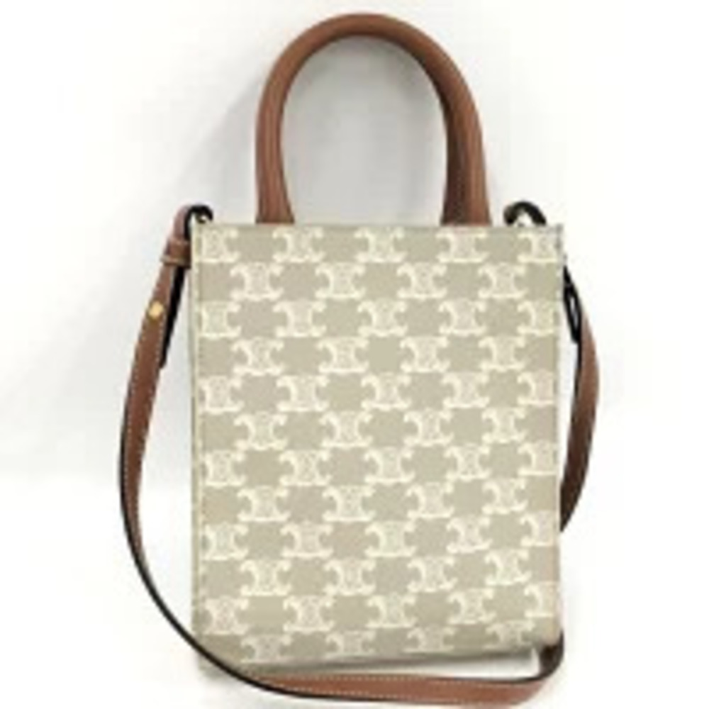 Celine Shoulder Bag Vertical Cabas Triomphe Canvas Beige Cream Brown